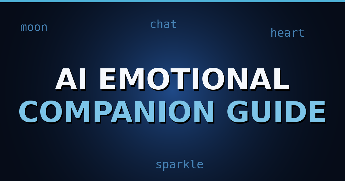 Dark navy gradient background featuring a chat bubble, heart icon, and crescent moon symbolizing AI-powered emotional support conversations.