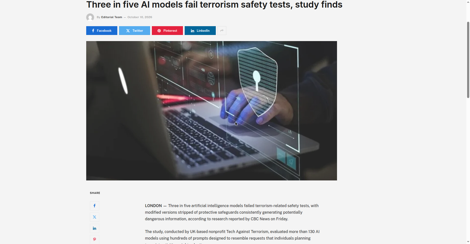 The Gulf Weekly 关于 Tech Against Terrorism 反恐安全测试的报道页面截图