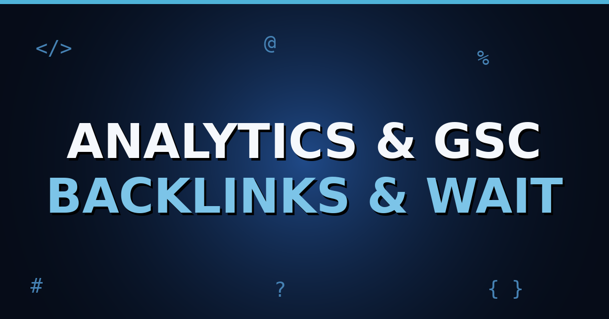 A dark navy gradient cover with an analytics chart and a magnifying-glass search motif, overlaid with the title text "Analytics and GSC".