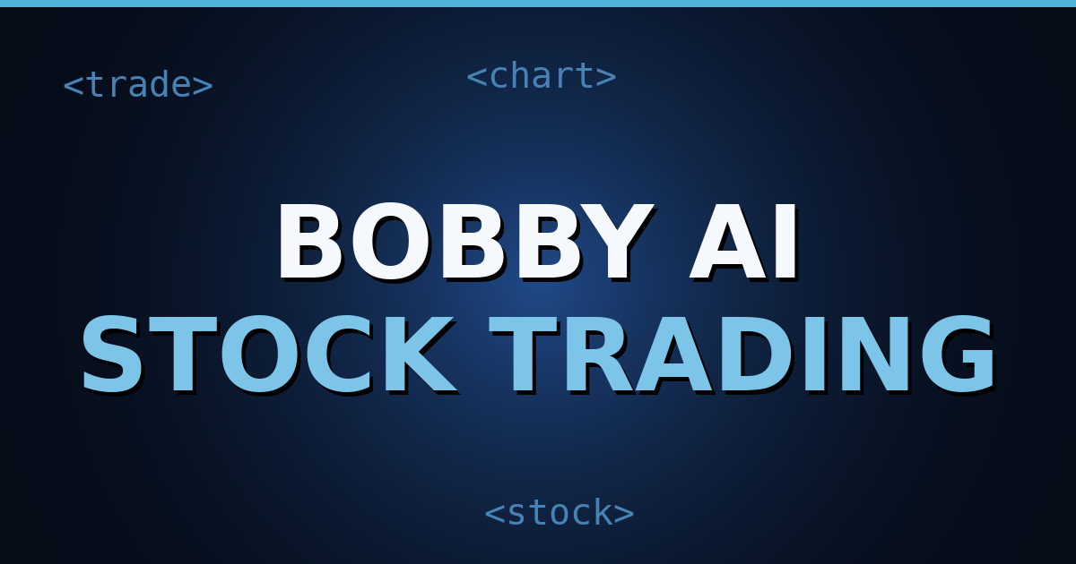Dark navy gradient cover with HTML-tag motifs and the exact title text "Buying US Stocks With Bobby AI: A First-Timer Walkthrough"
