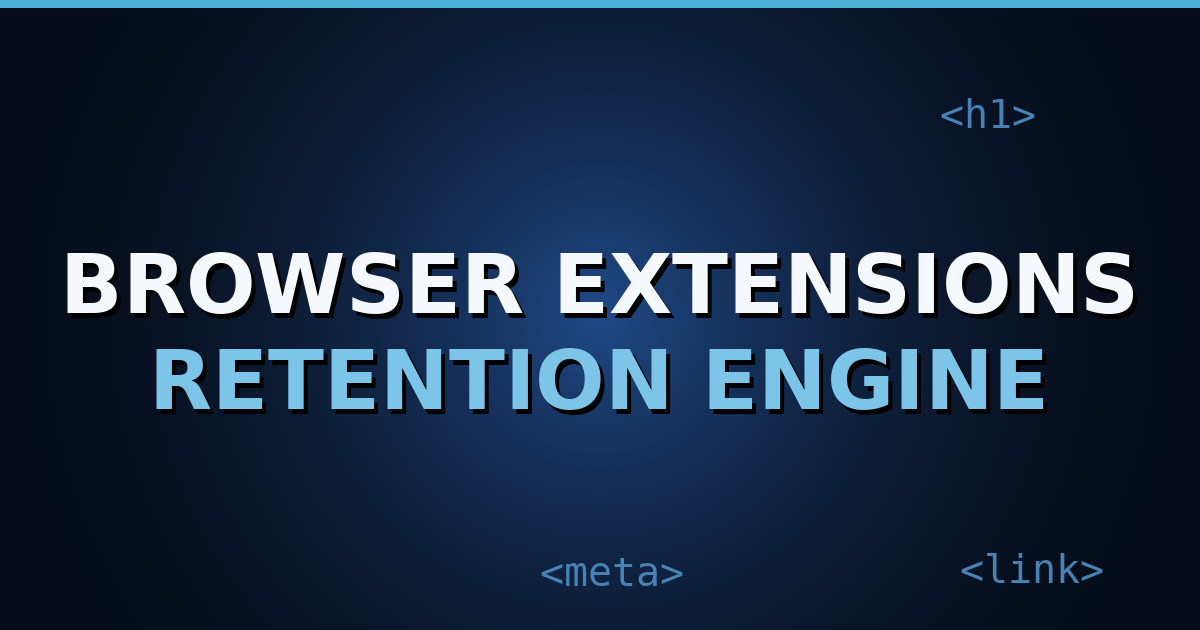 Dark navy gradient cover with HTML-tag motifs and the title text Browser Extensions as a Retention Engine for Tool Sites.