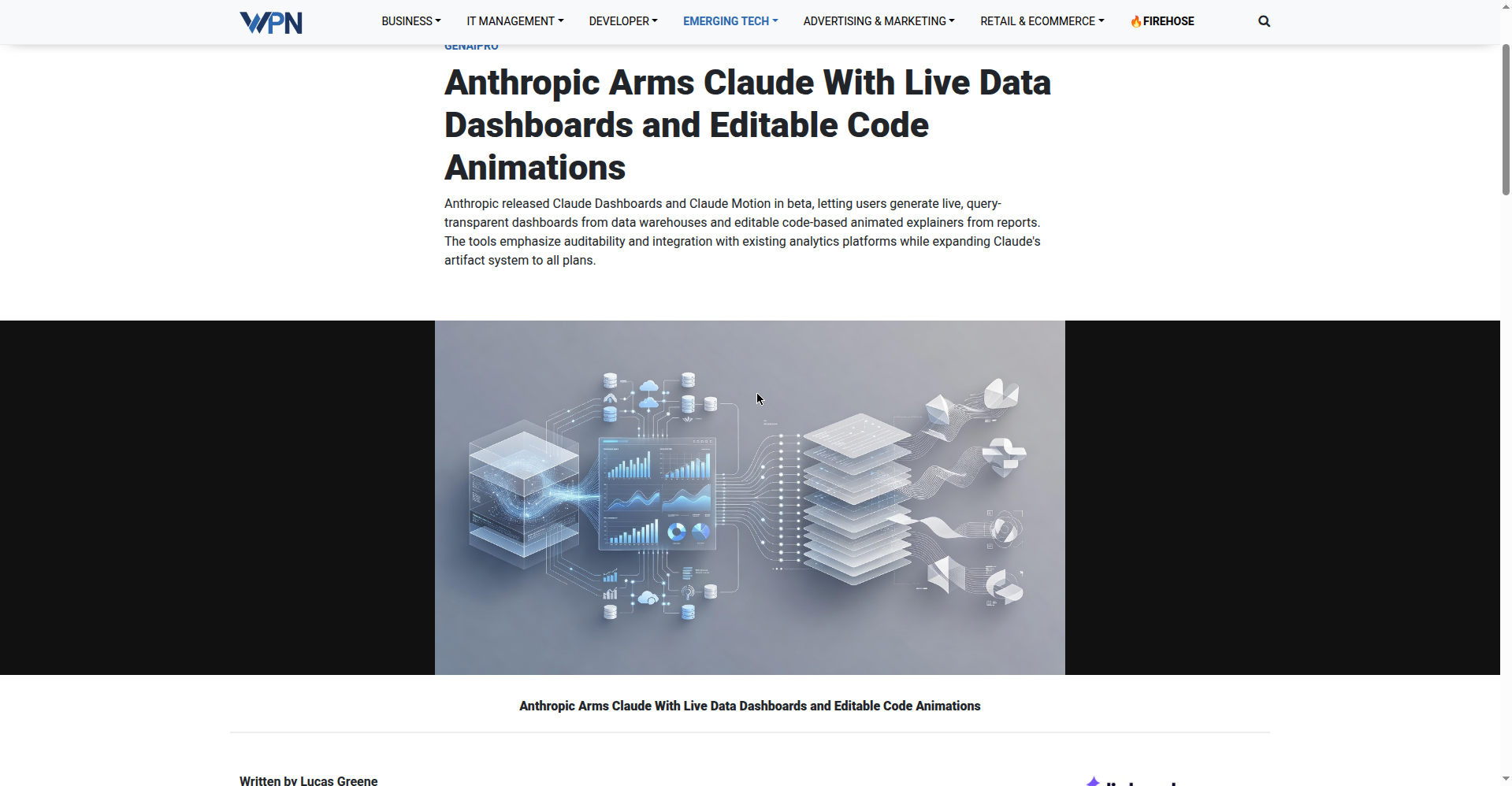WebProNews 关于 Anthropic 推出 Claude Motion 与 Dashboards 的报道页面截图