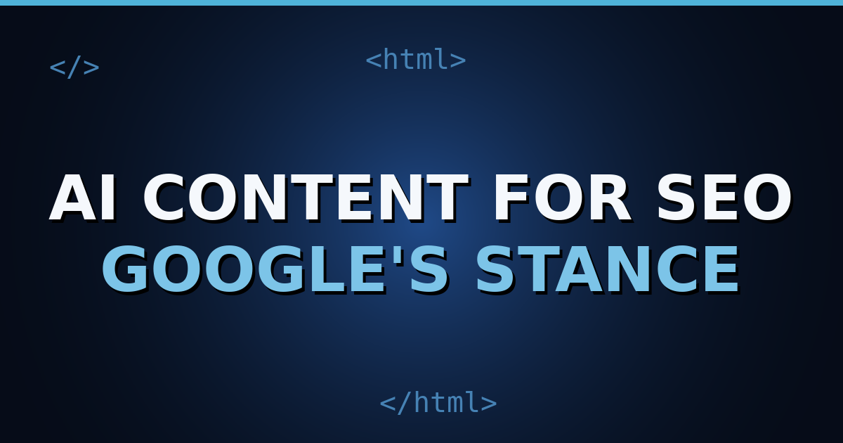 A dark navy gradient cover with HTML tag motifs and the title text "AI Content for SEO" centered in white.