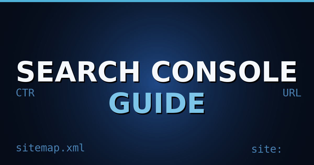 A dark navy gradient cover with HTML-tag motifs and the title text "Search Console Guide"