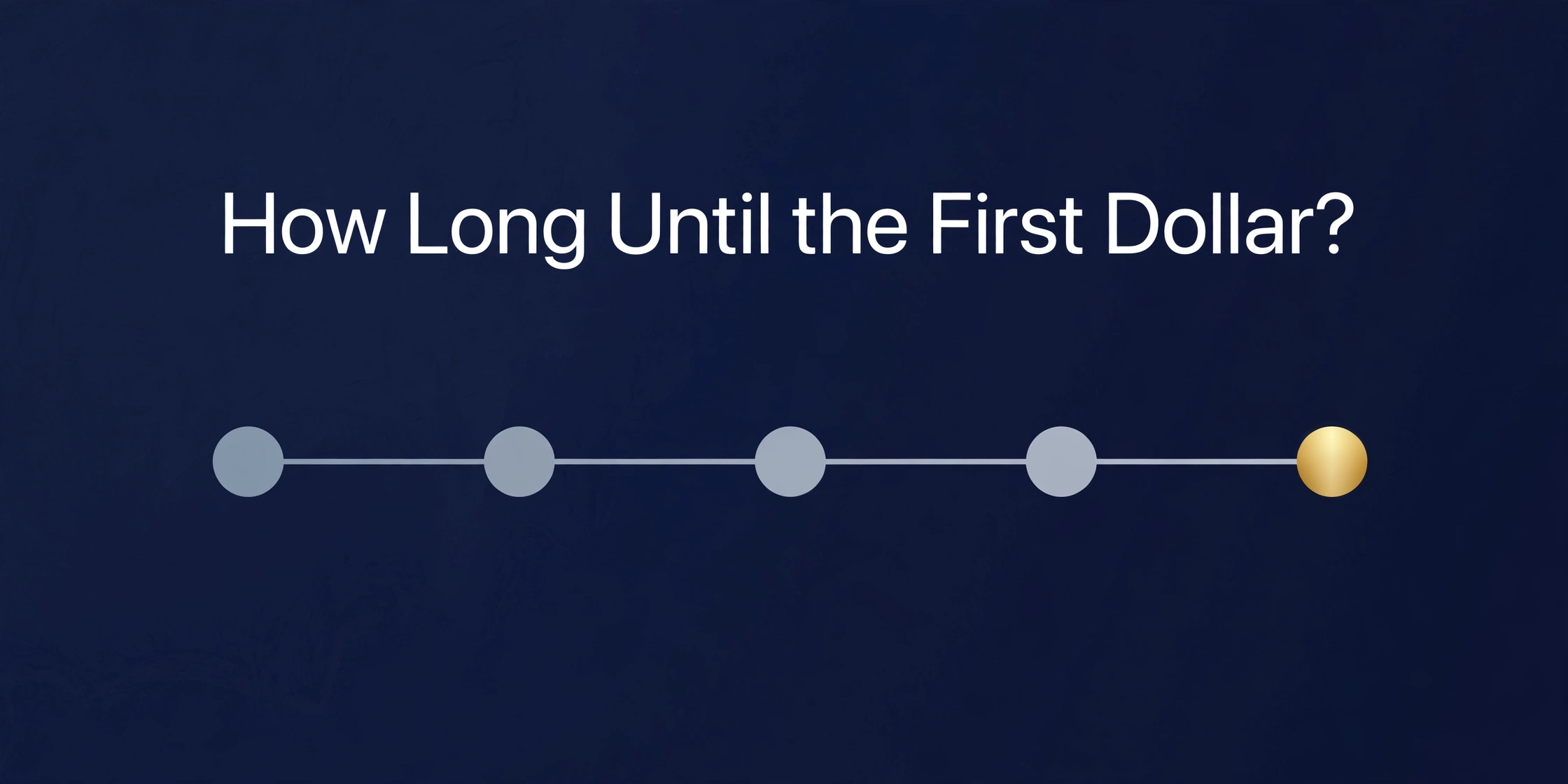 Dark branded cover with the title How Long Until the First Dollar and a five-week timeline graphic.