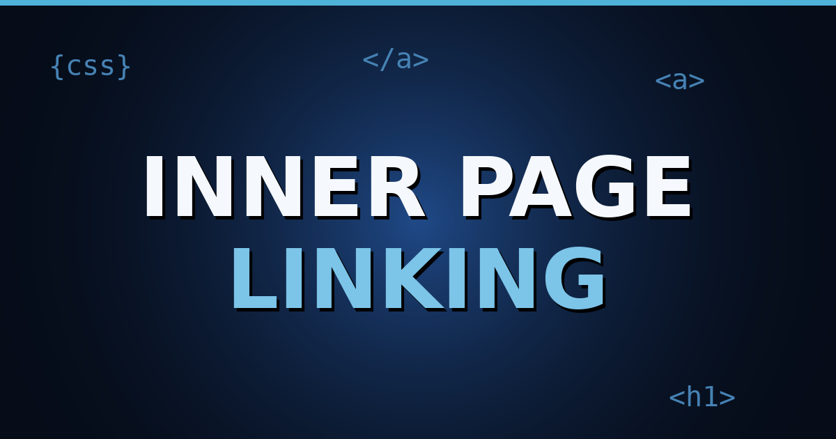 Dark navy gradient cover with HTML tag motifs and the title text "Inner Page Linking"