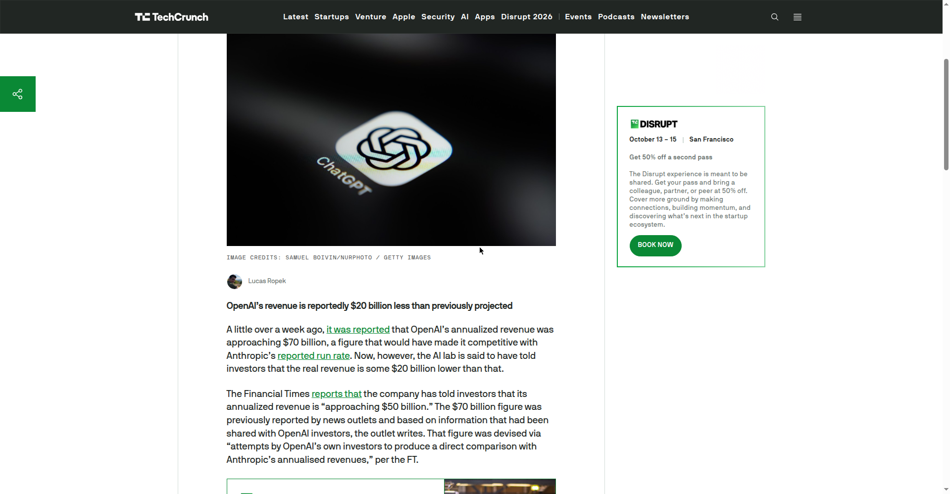 Screenshot of TechCrunch coverage