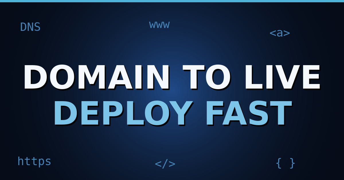 A dark navy gradient cover with a glowing DNS globe, connected nodes, and the title text "Domain to Live" in bold white letters.