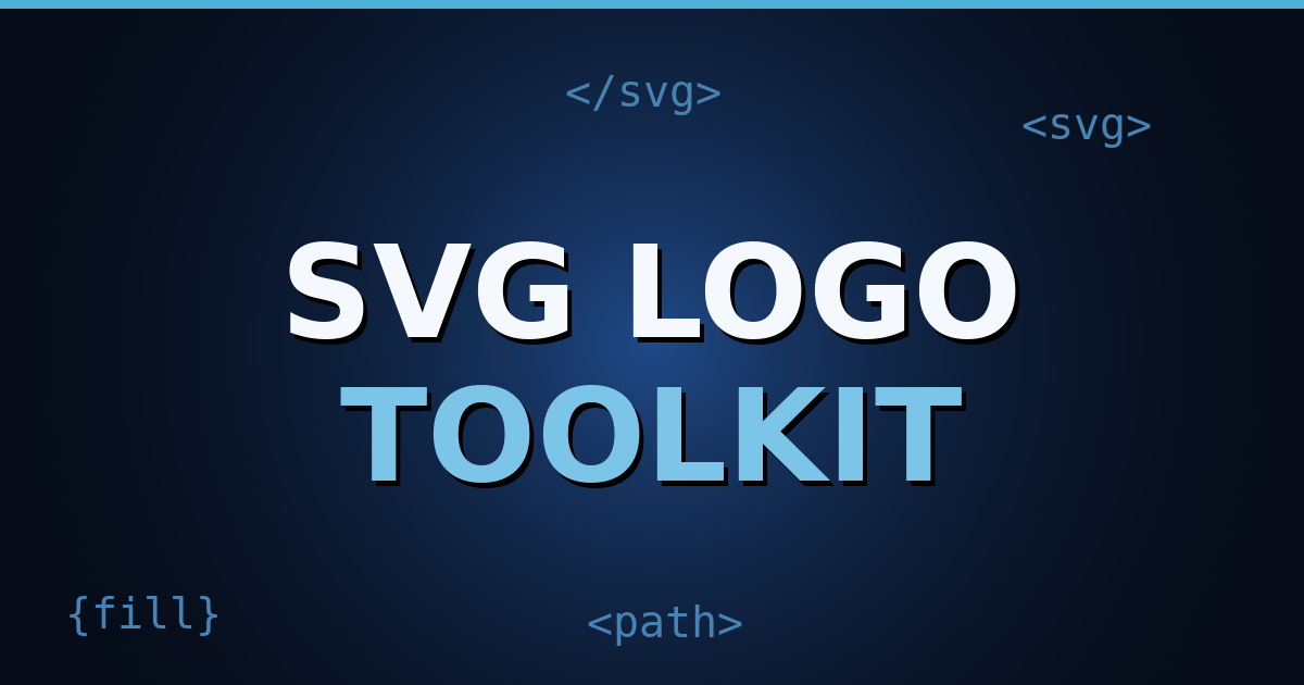 A dark navy gradient cover with HTML-tag motifs and the title text "SVG Logo Toolkit"